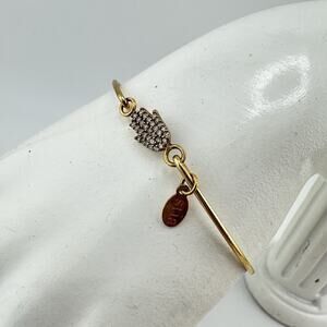 Stia 925 Sterling Silver Gold Plated Cubic Zirconia Pavé Hamsa 6.75” Bracelet